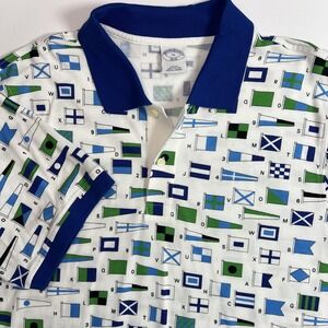 Brooks Brothers 1818 Men's XL Slim Nautical White Green Blue Nautical Flag Polo